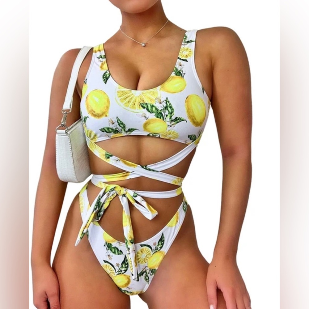 Two piece lemon bathing suit